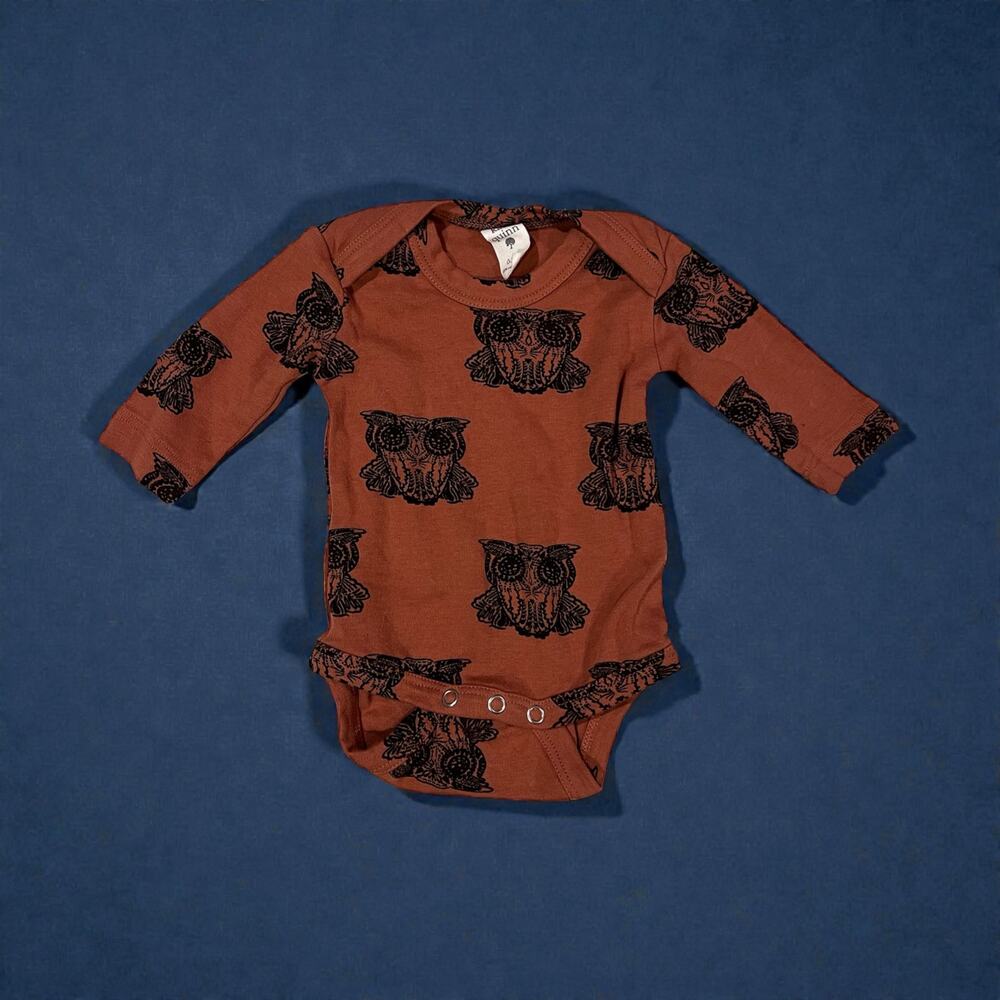 Kate Quinn Organic Cotton owl print long sleeved bodysuit 0-3 months
